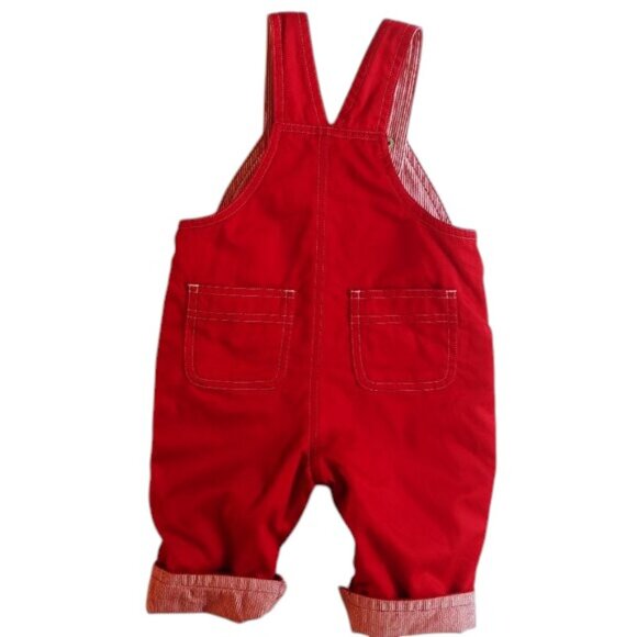 Vintage Gap Red Striped Lined Overalls size 3-6 Months - Picture 2 of 13